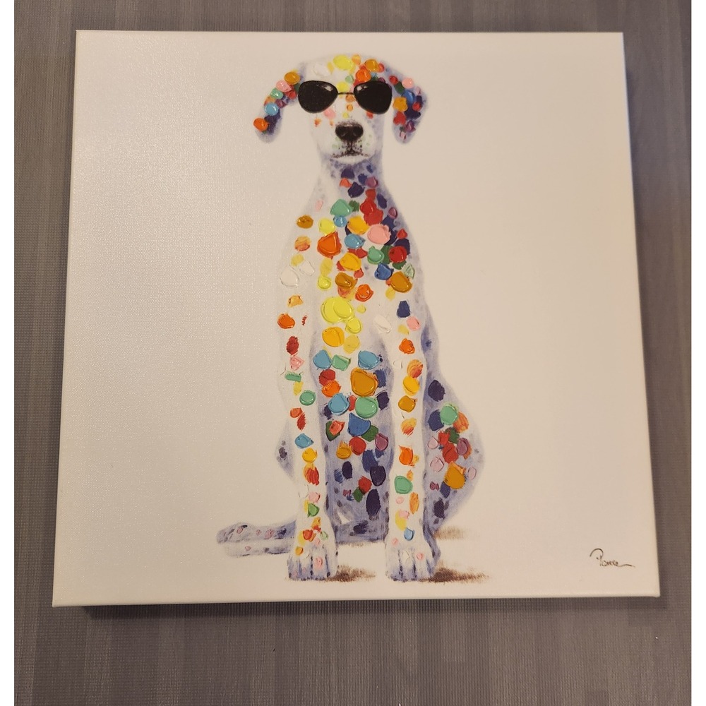 Pierre Dalmatian Dog Canvas Wall Art Colorful Polka Dot Sunglasses